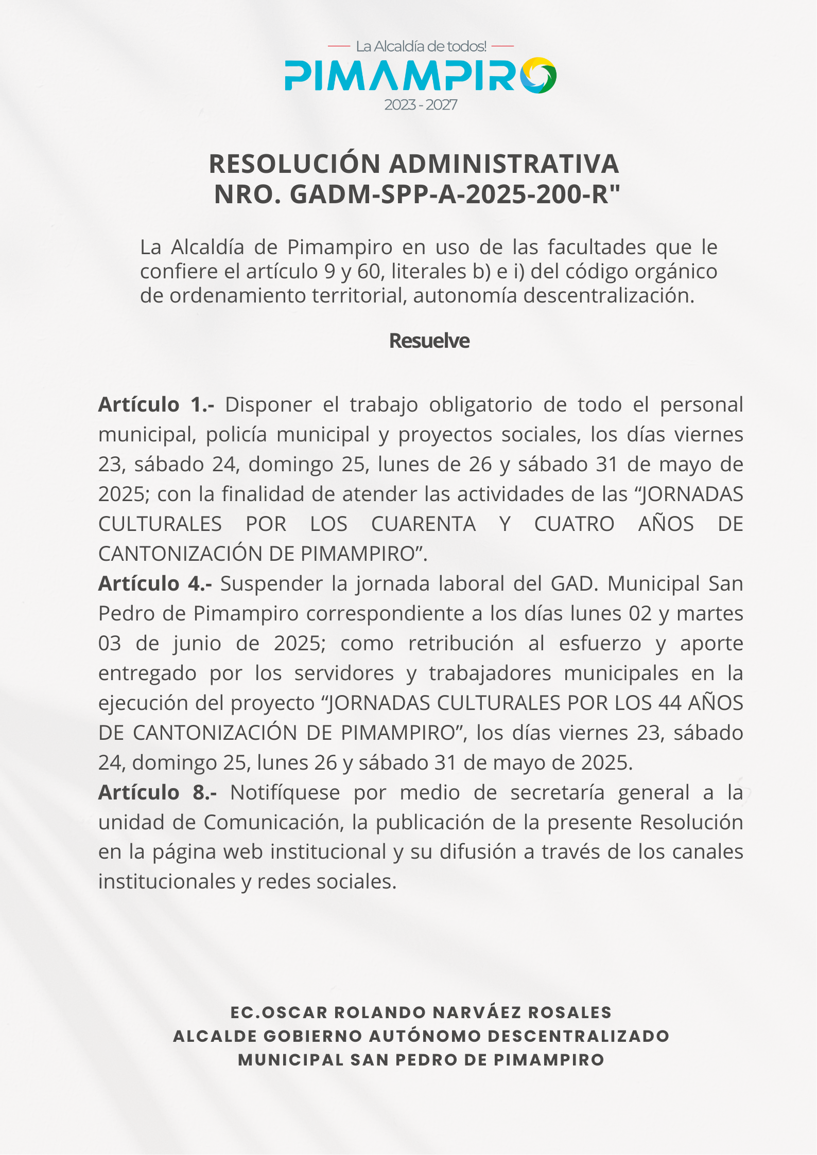 Resolución Administrativa Nro. GADM-SPP-A-2025-200R